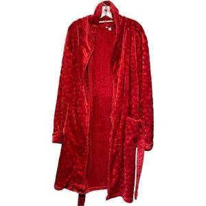 Thalia Sodi Velour Red On Red Animal Print Robe w/Waist Tie Lounging Housecoat